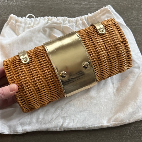 Kate Spade Brown Wicker Clutch with Goldtone Hardware, 5.25”H, 9”W, .75”D - Picture 4 of 6